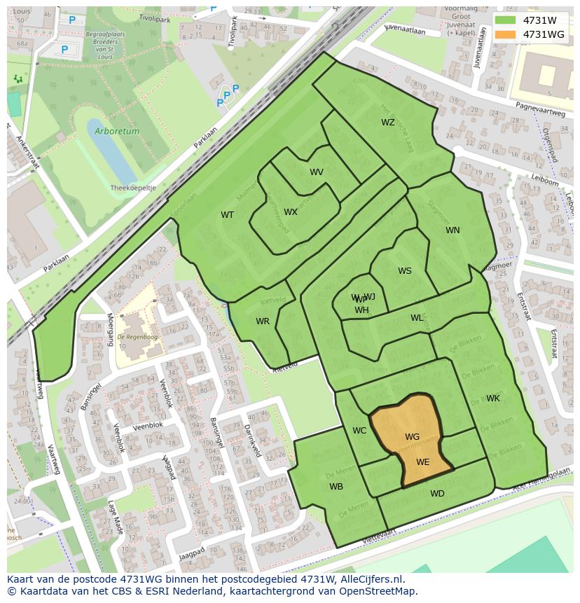 Afbeelding van het postcodegebied 4731 WG op de kaart.