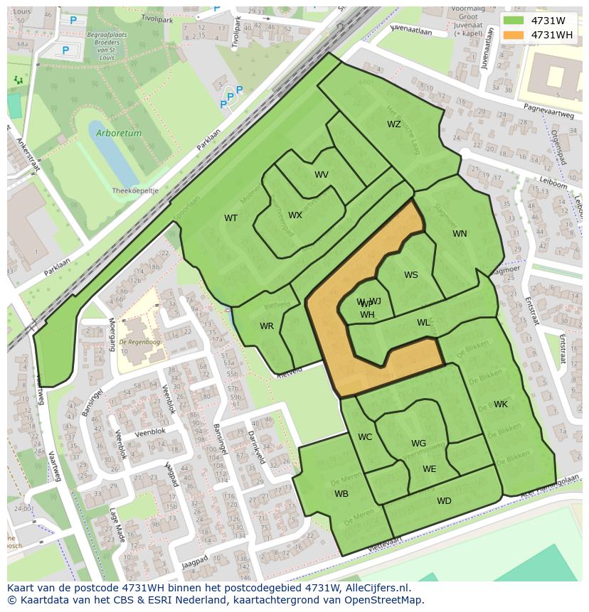 Afbeelding van het postcodegebied 4731 WH op de kaart.