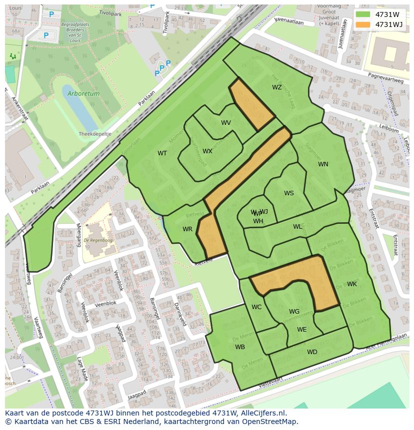 Afbeelding van het postcodegebied 4731 WJ op de kaart.