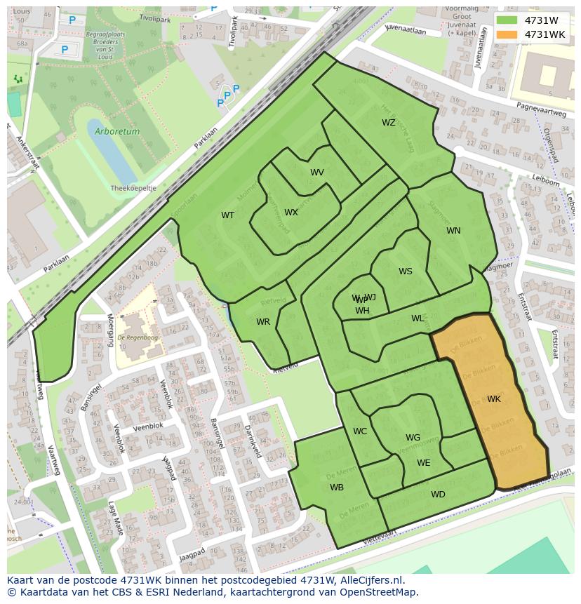 Afbeelding van het postcodegebied 4731 WK op de kaart.