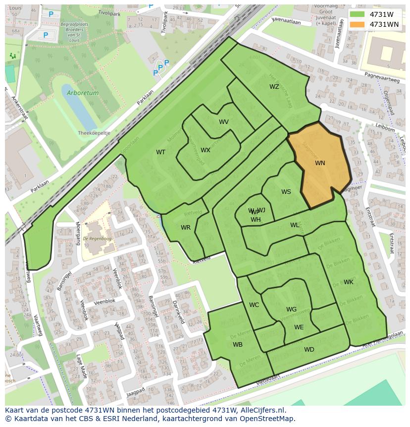 Afbeelding van het postcodegebied 4731 WN op de kaart.
