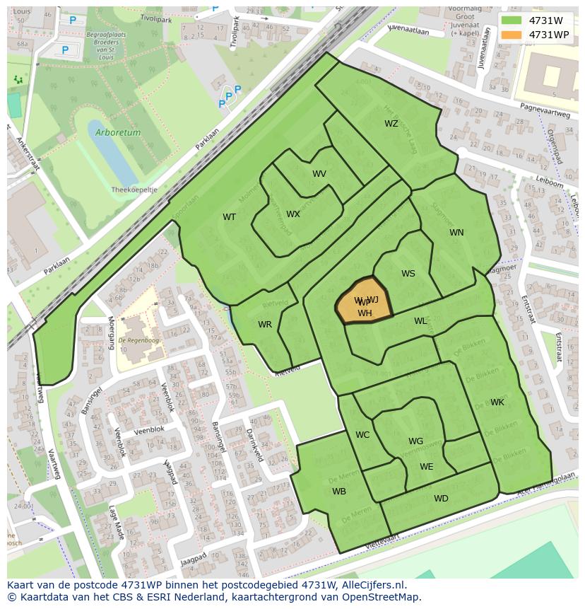 Afbeelding van het postcodegebied 4731 WP op de kaart.