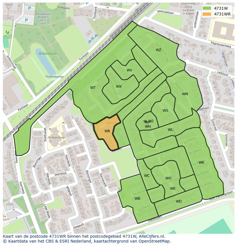 Afbeelding van het postcodegebied 4731 WR op de kaart.