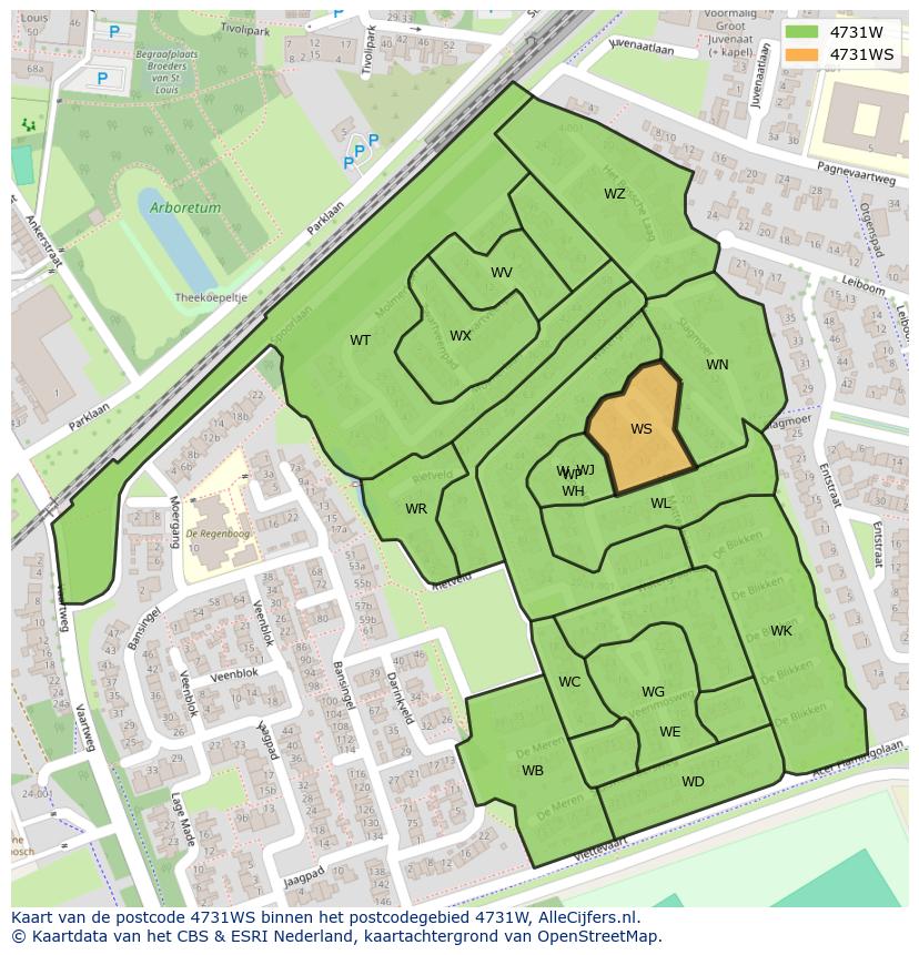 Afbeelding van het postcodegebied 4731 WS op de kaart.