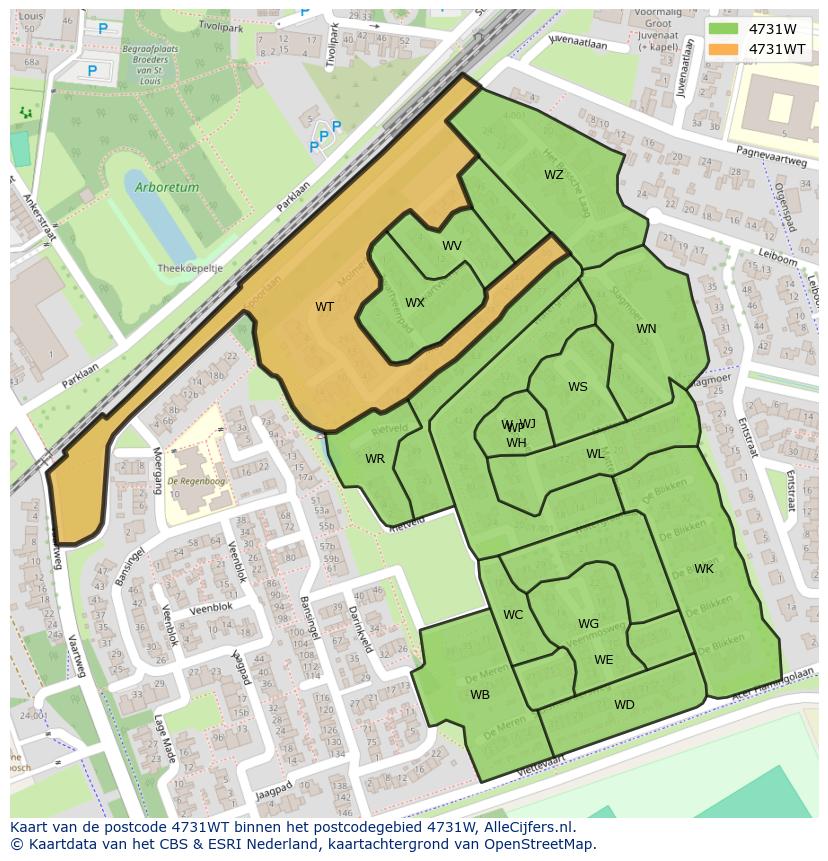 Afbeelding van het postcodegebied 4731 WT op de kaart.