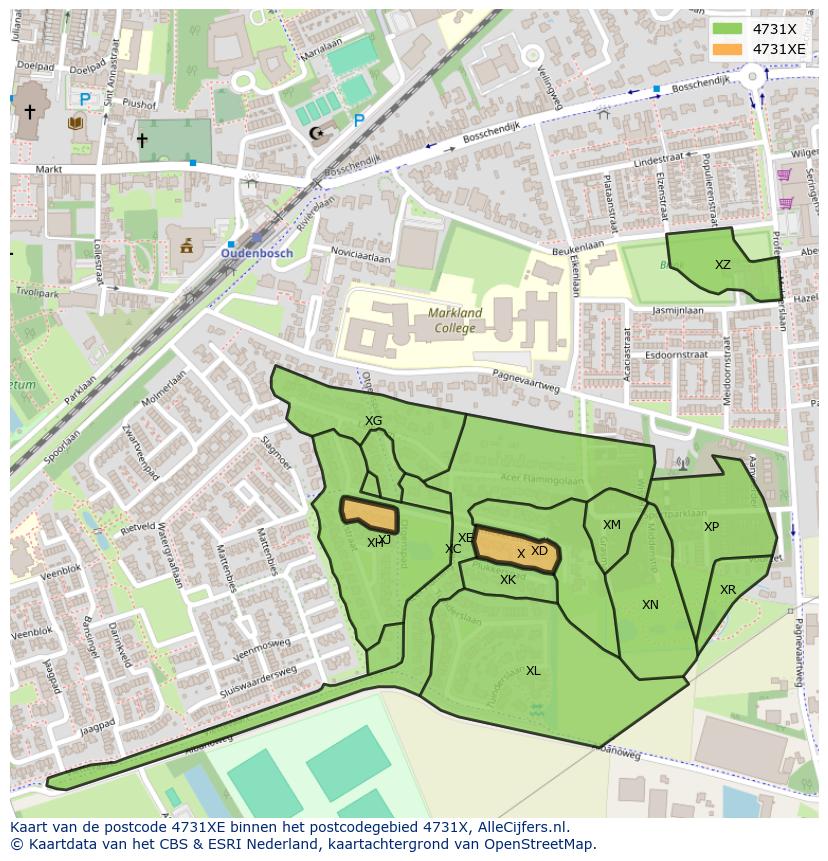 Afbeelding van het postcodegebied 4731 XE op de kaart.