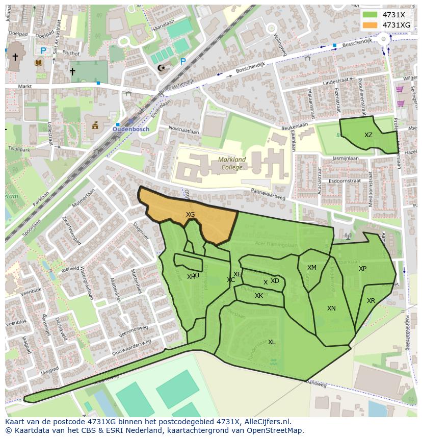 Afbeelding van het postcodegebied 4731 XG op de kaart.