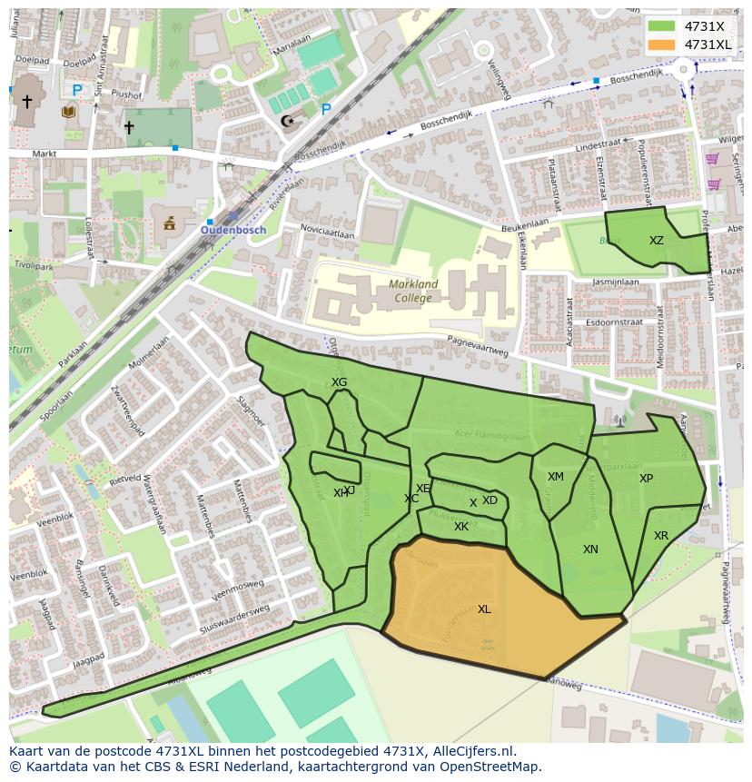 Afbeelding van het postcodegebied 4731 XL op de kaart.