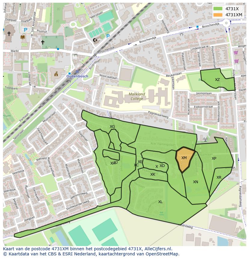 Afbeelding van het postcodegebied 4731 XM op de kaart.