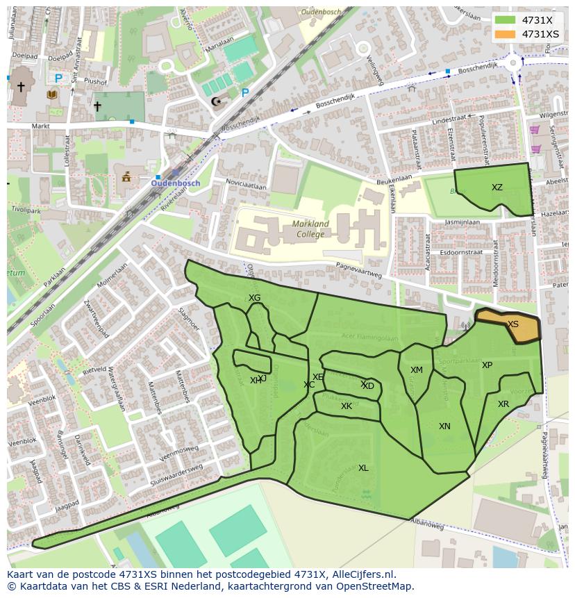 Afbeelding van het postcodegebied 4731 XS op de kaart.