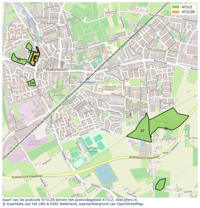 Afbeelding van het postcodegebied 4731 ZB op de kaart.