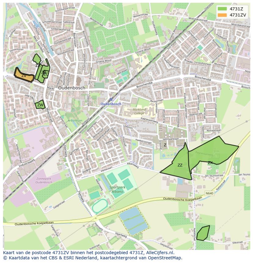 Afbeelding van het postcodegebied 4731 ZV op de kaart.