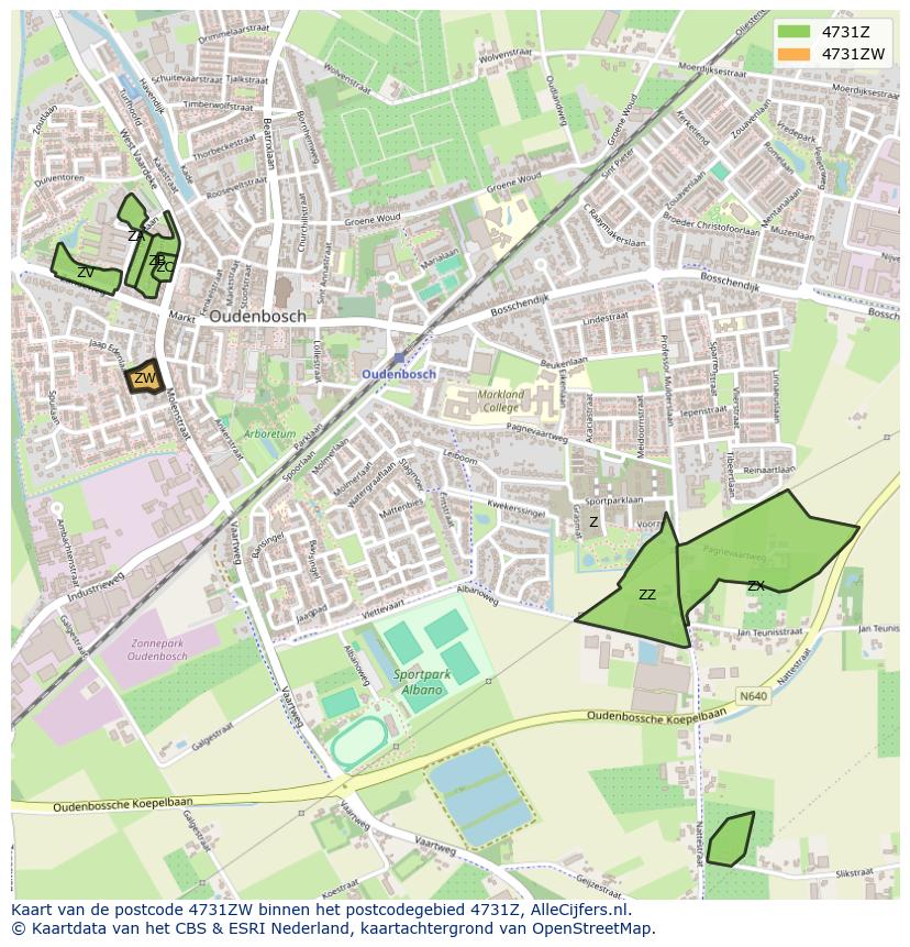 Afbeelding van het postcodegebied 4731 ZW op de kaart.