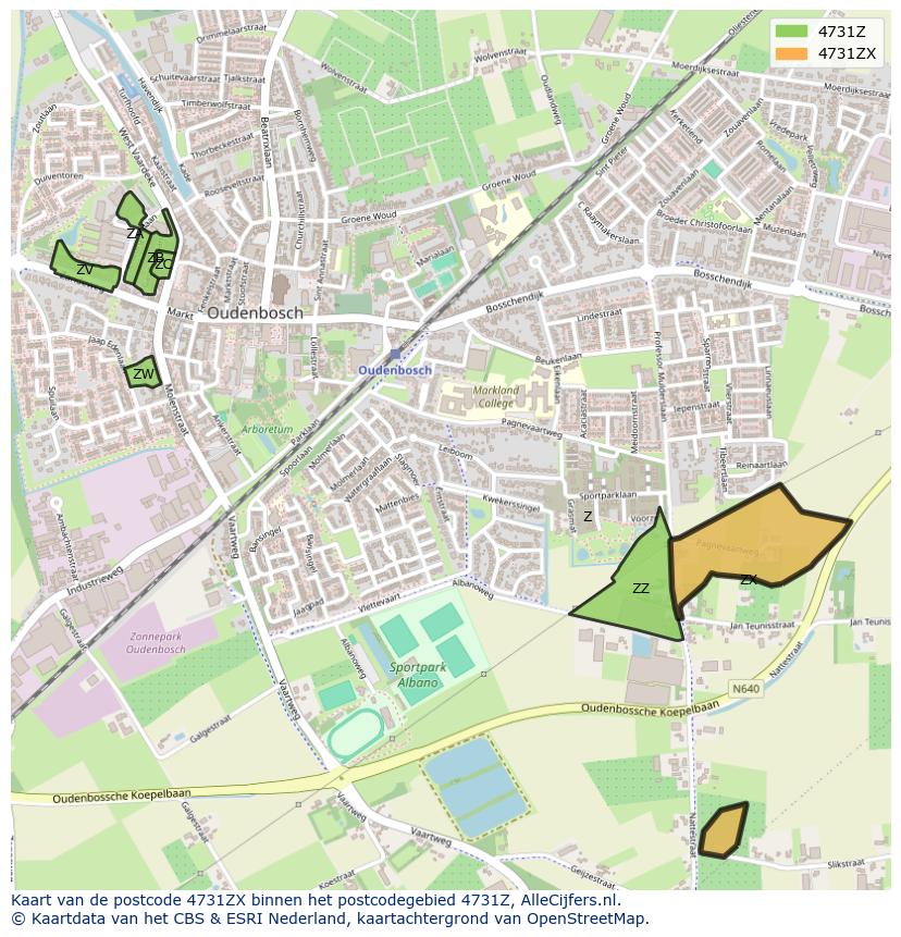 Afbeelding van het postcodegebied 4731 ZX op de kaart.