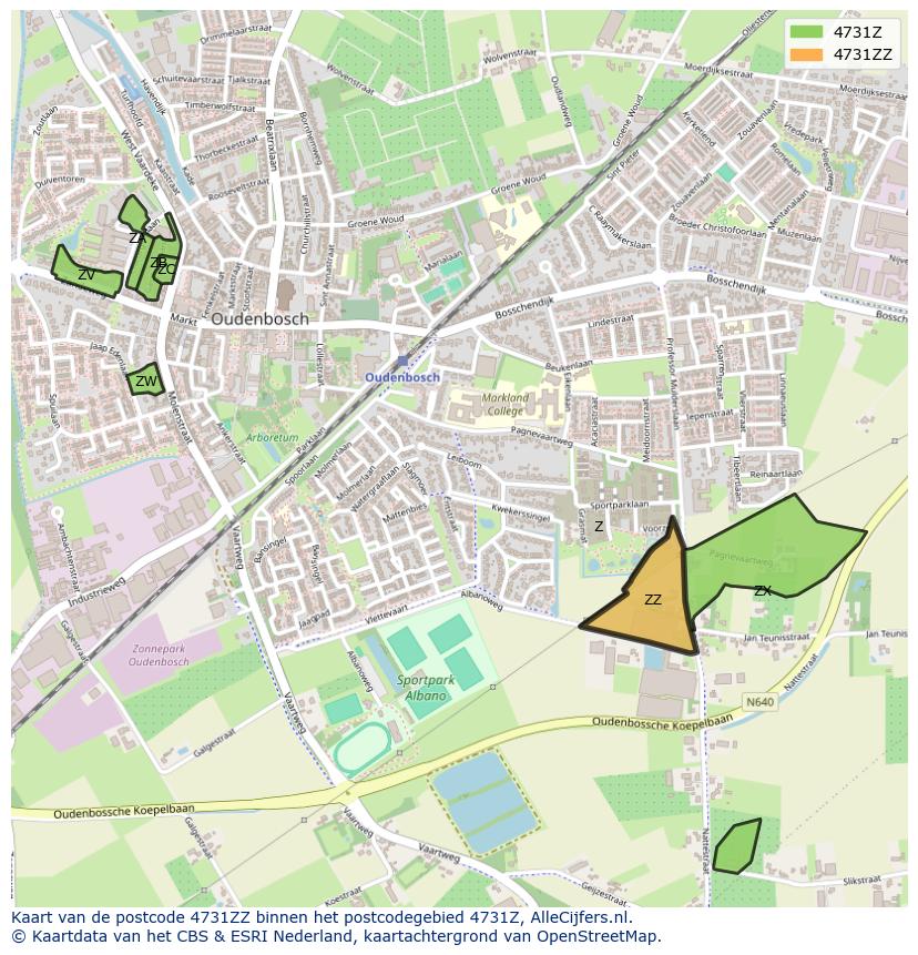 Afbeelding van het postcodegebied 4731 ZZ op de kaart.