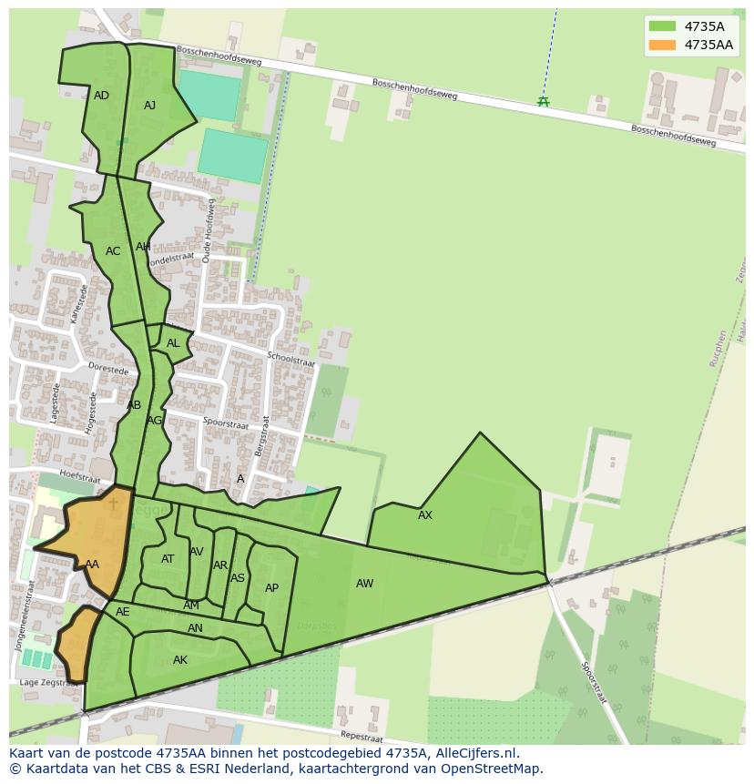 Afbeelding van het postcodegebied 4735 AA op de kaart.
