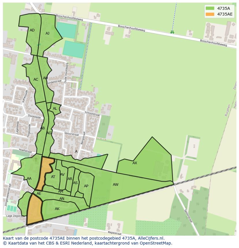 Afbeelding van het postcodegebied 4735 AE op de kaart.