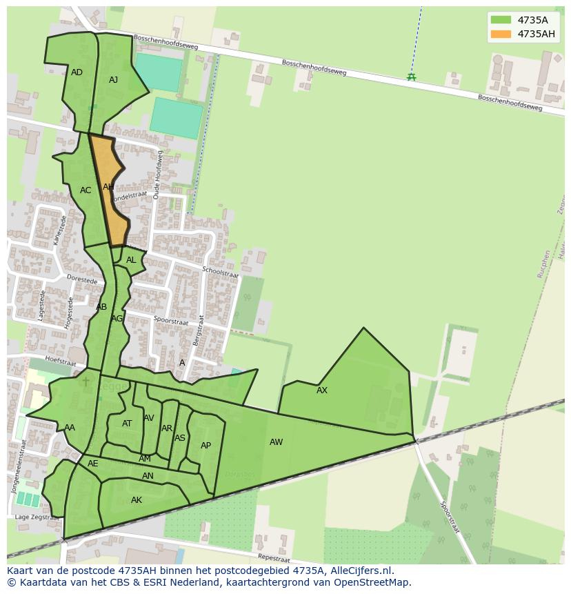 Afbeelding van het postcodegebied 4735 AH op de kaart.