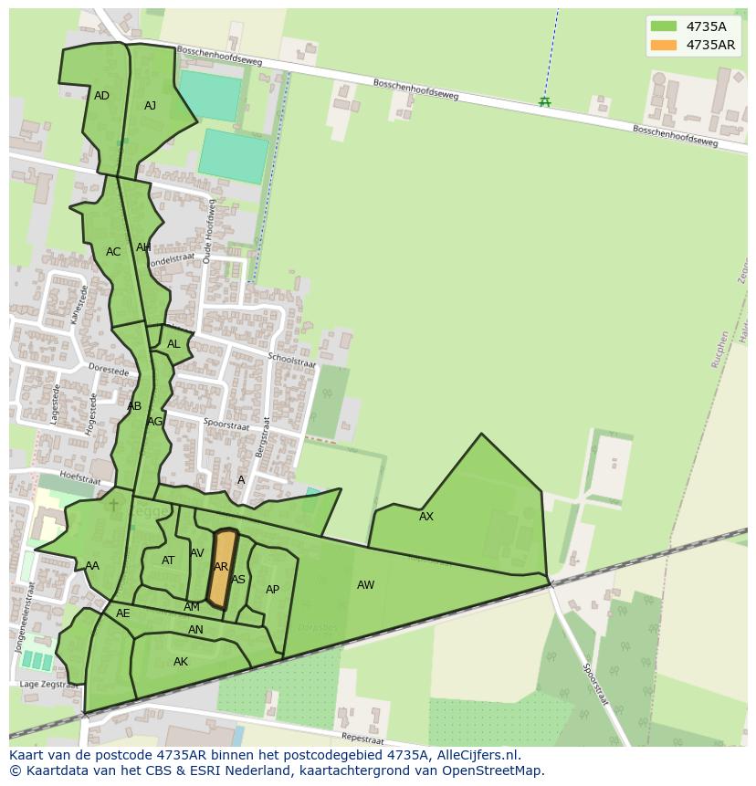 Afbeelding van het postcodegebied 4735 AR op de kaart.