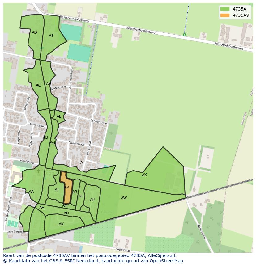 Afbeelding van het postcodegebied 4735 AV op de kaart.