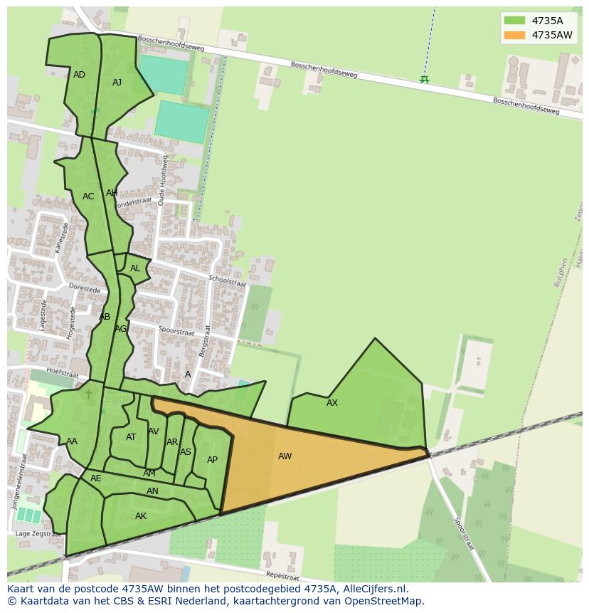 Afbeelding van het postcodegebied 4735 AW op de kaart.