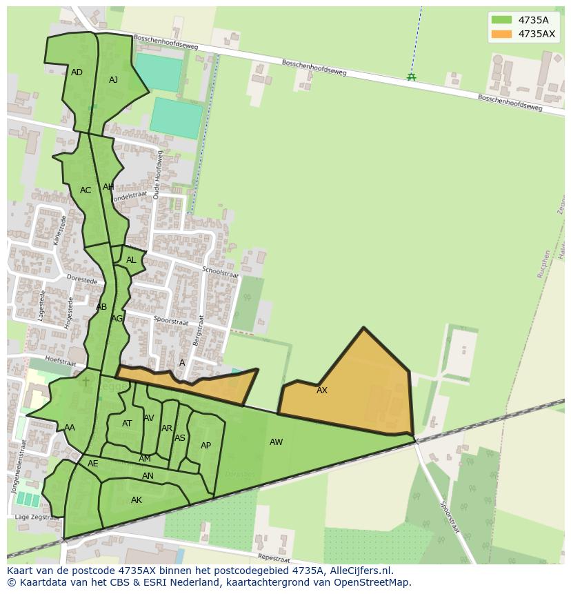 Afbeelding van het postcodegebied 4735 AX op de kaart.