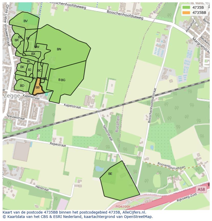 Afbeelding van het postcodegebied 4735 BB op de kaart.