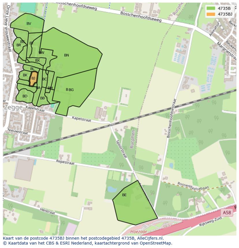 Afbeelding van het postcodegebied 4735 BJ op de kaart.