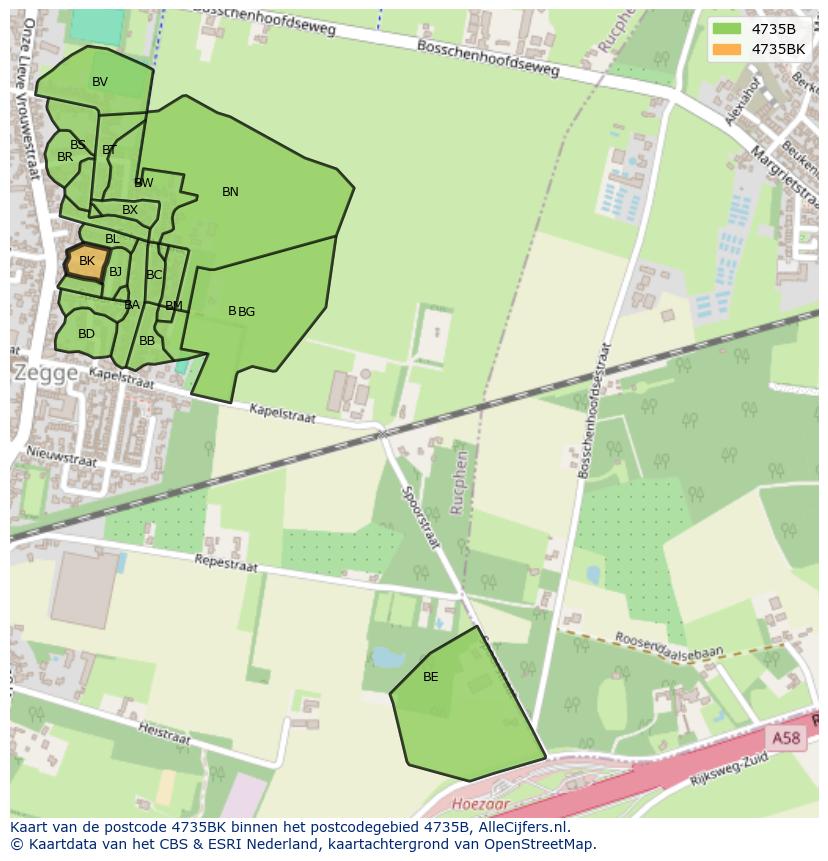 Afbeelding van het postcodegebied 4735 BK op de kaart.