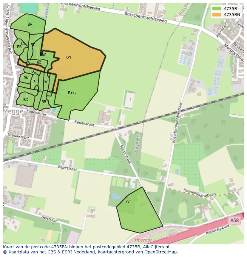 Afbeelding van het postcodegebied 4735 BN op de kaart.