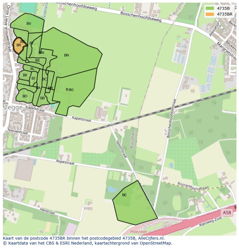 Afbeelding van het postcodegebied 4735 BR op de kaart.