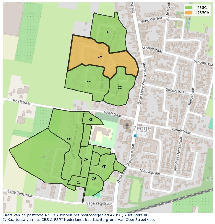 Afbeelding van het postcodegebied 4735 CA op de kaart.
