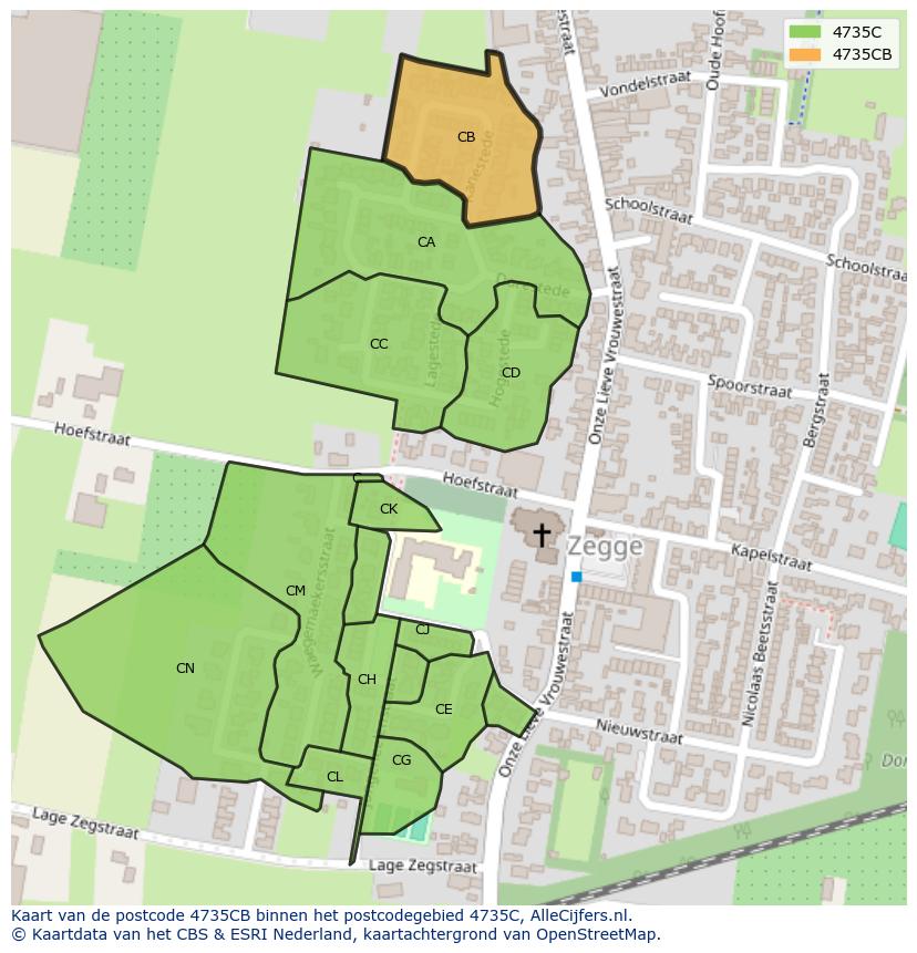 Afbeelding van het postcodegebied 4735 CB op de kaart.