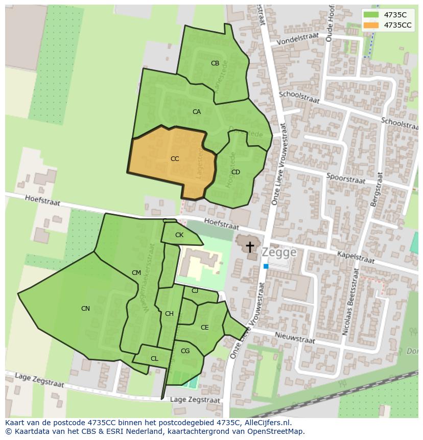 Afbeelding van het postcodegebied 4735 CC op de kaart.