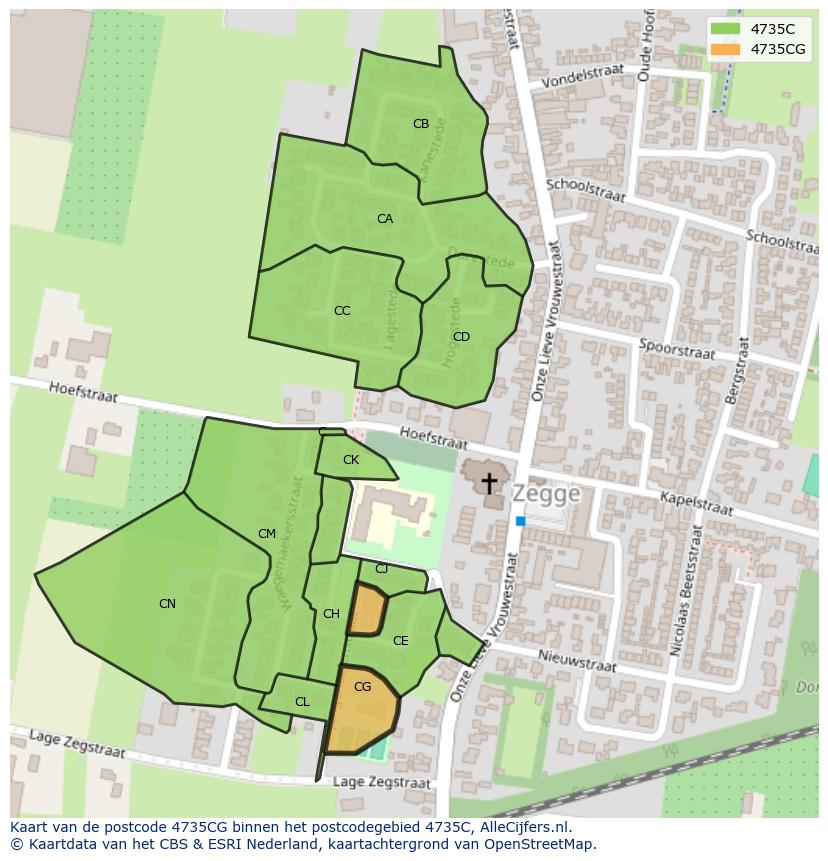 Afbeelding van het postcodegebied 4735 CG op de kaart.