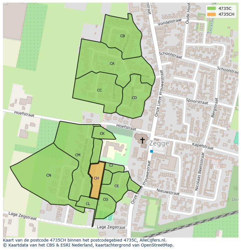 Afbeelding van het postcodegebied 4735 CH op de kaart.
