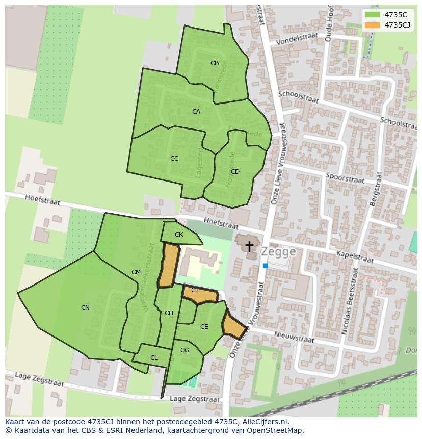 Afbeelding van het postcodegebied 4735 CJ op de kaart.