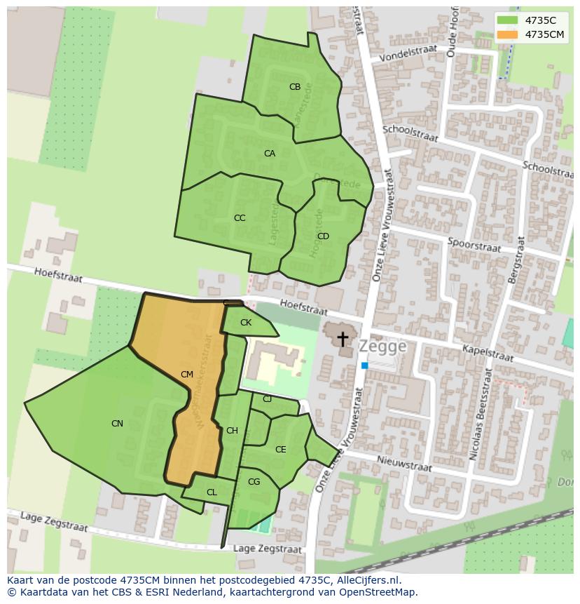 Afbeelding van het postcodegebied 4735 CM op de kaart.