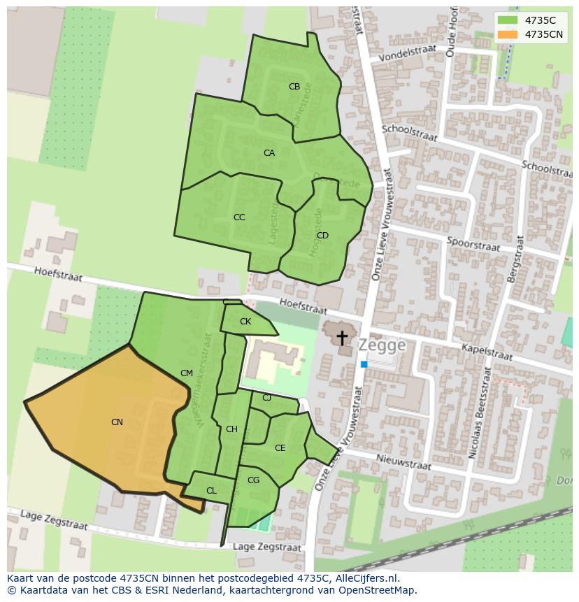 Afbeelding van het postcodegebied 4735 CN op de kaart.