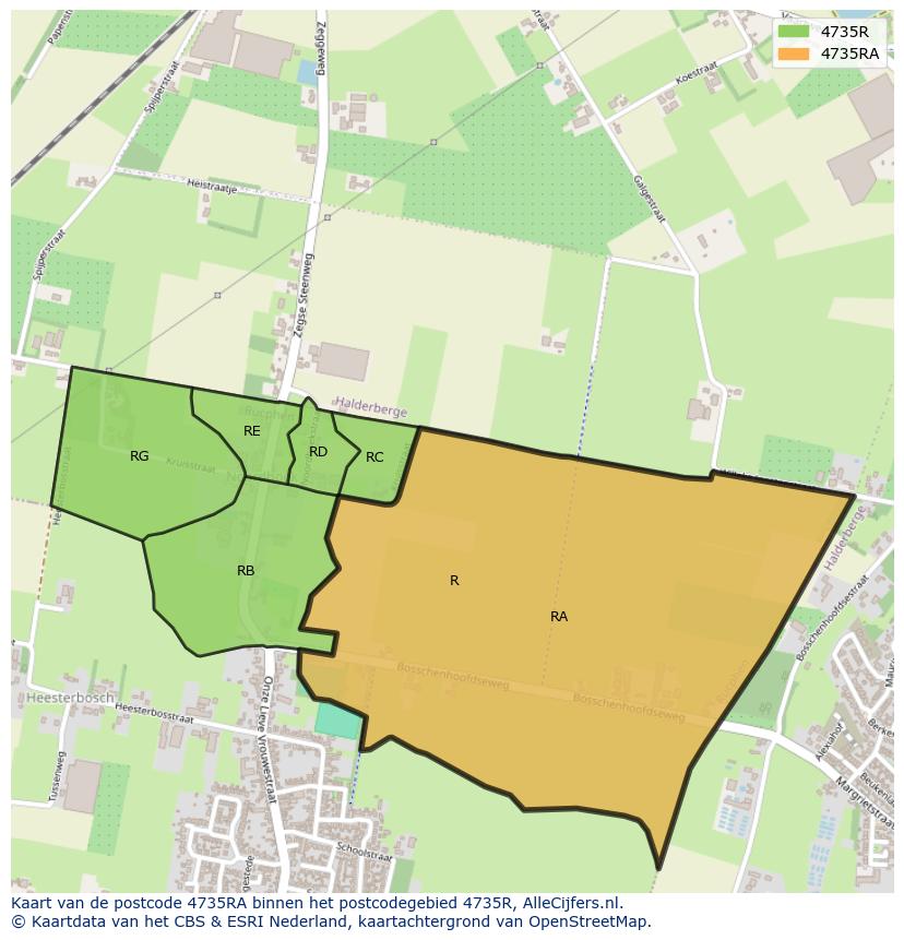Afbeelding van het postcodegebied 4735 RA op de kaart.