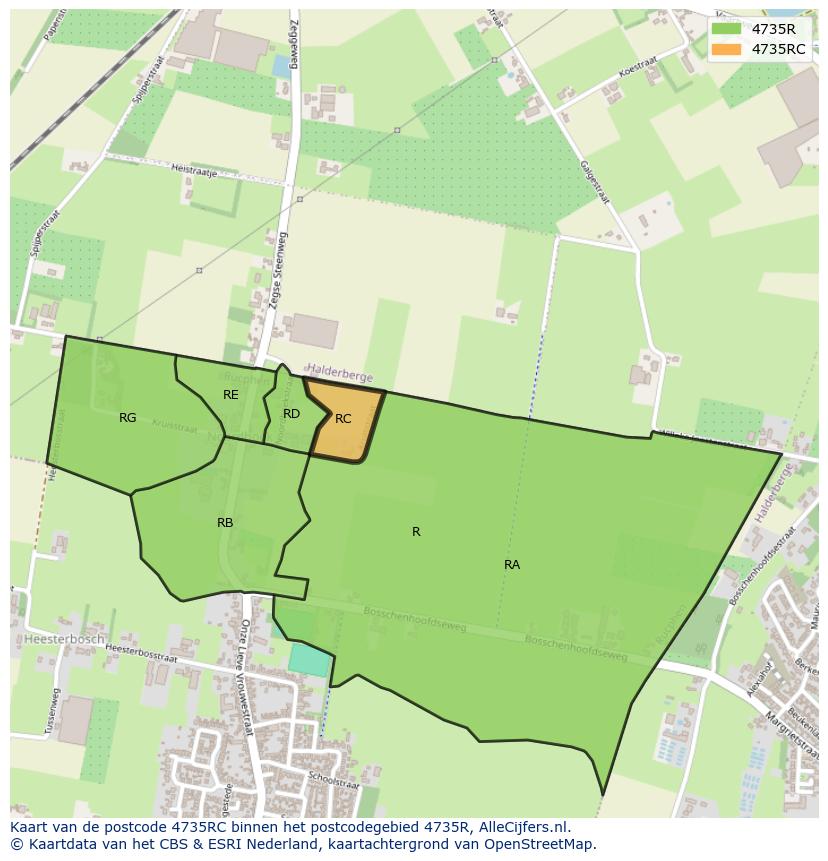 Afbeelding van het postcodegebied 4735 RC op de kaart.