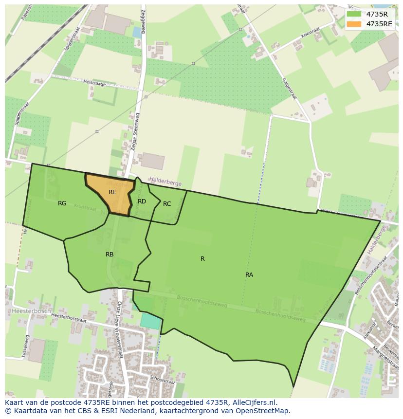 Afbeelding van het postcodegebied 4735 RE op de kaart.