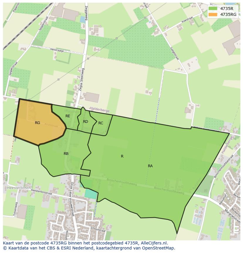 Afbeelding van het postcodegebied 4735 RG op de kaart.