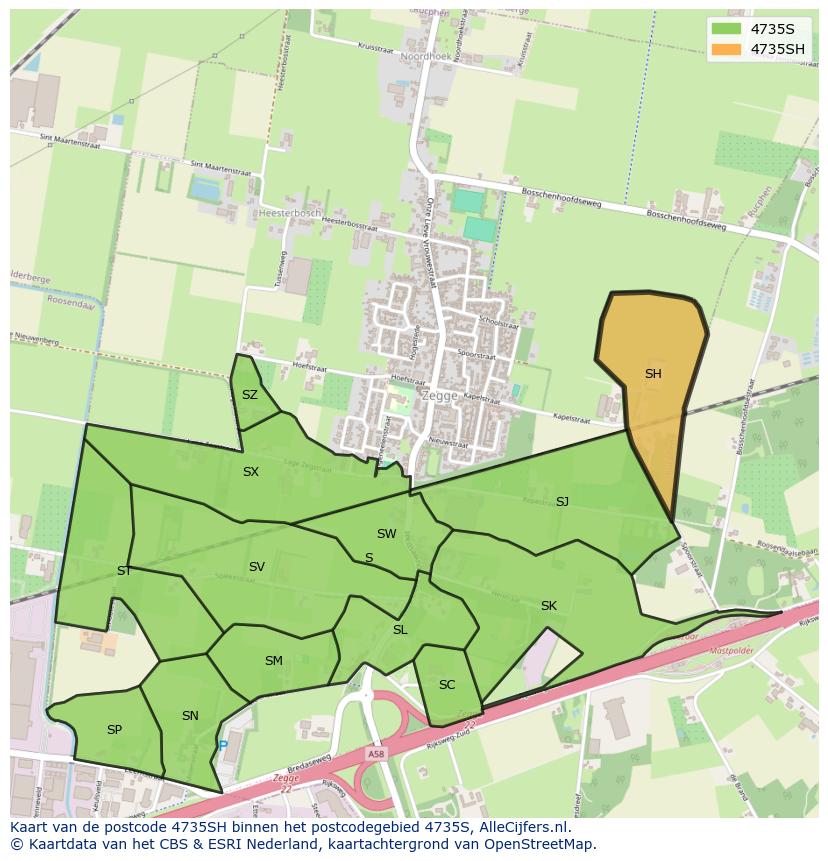 Afbeelding van het postcodegebied 4735 SH op de kaart.
