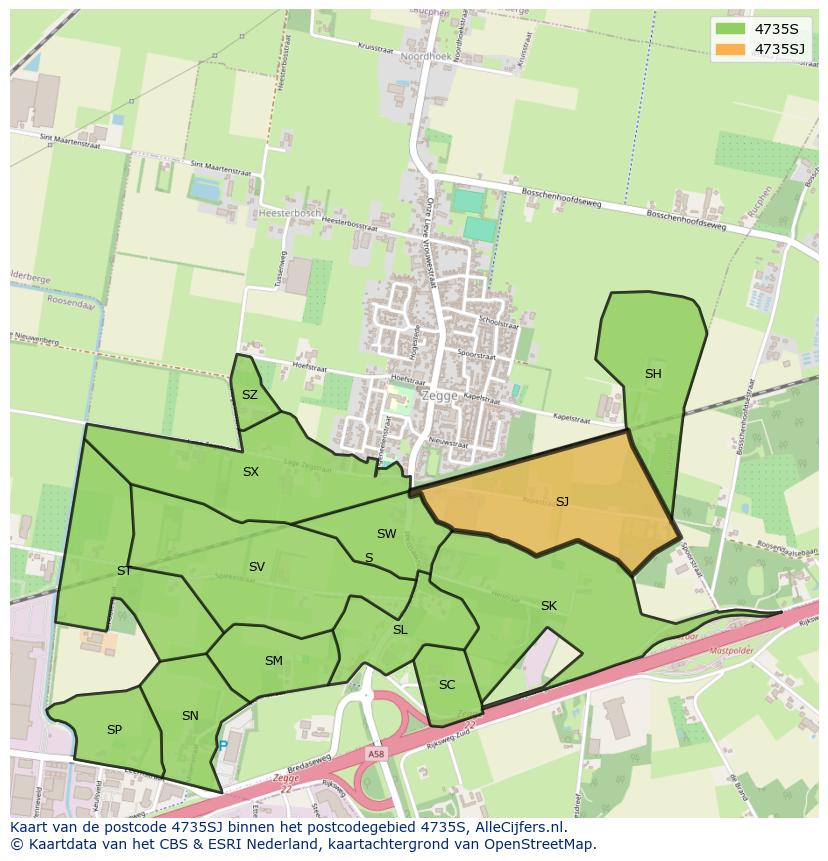 Afbeelding van het postcodegebied 4735 SJ op de kaart.