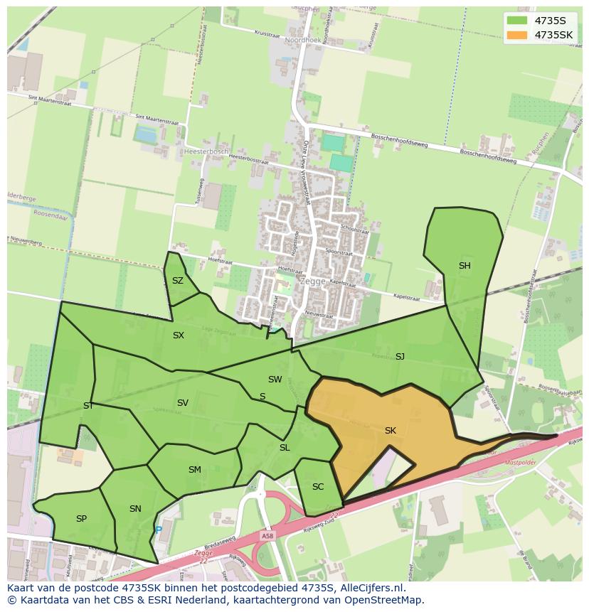 Afbeelding van het postcodegebied 4735 SK op de kaart.