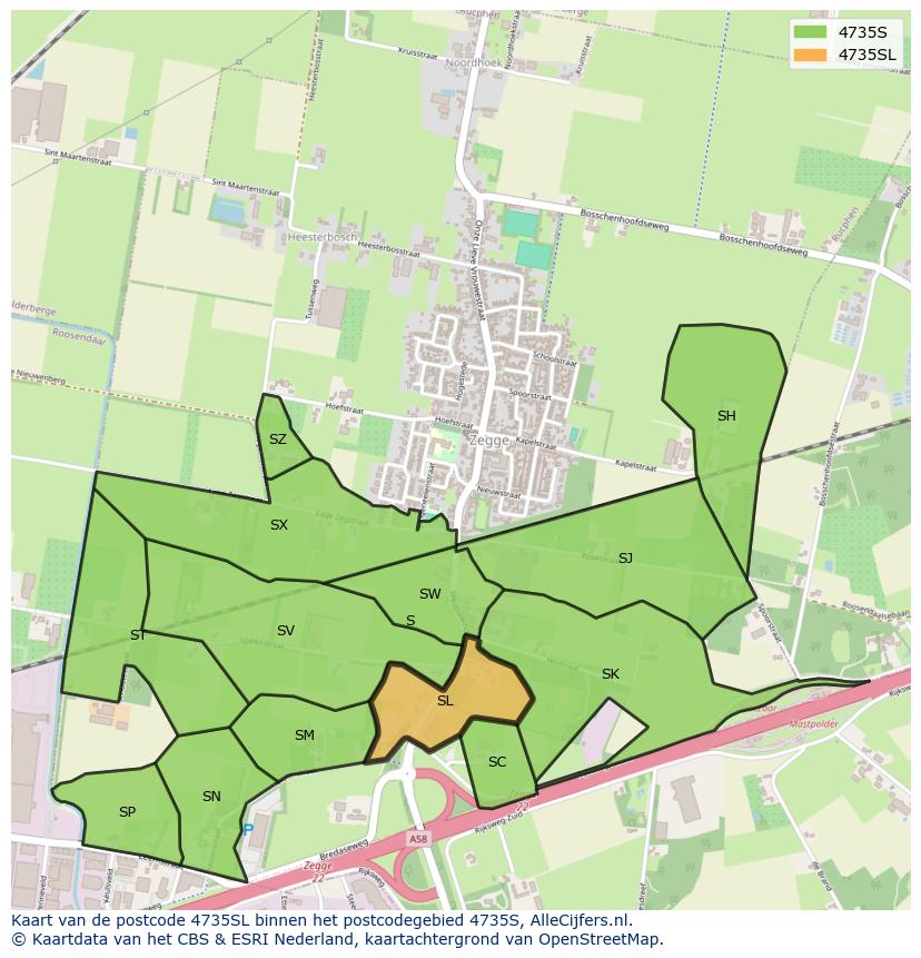 Afbeelding van het postcodegebied 4735 SL op de kaart.