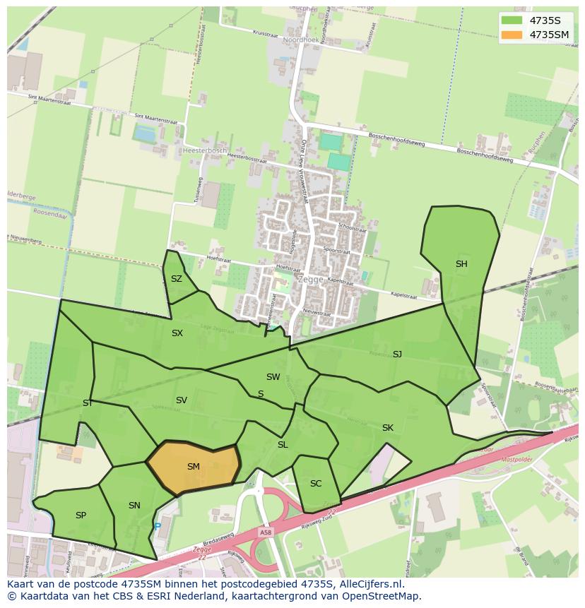 Afbeelding van het postcodegebied 4735 SM op de kaart.