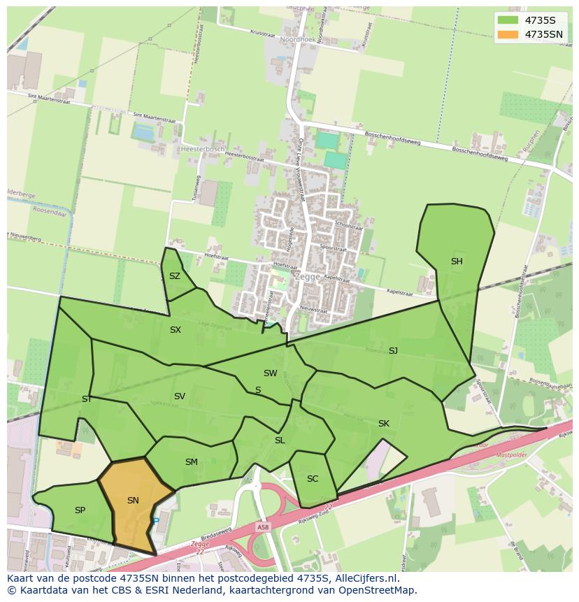 Afbeelding van het postcodegebied 4735 SN op de kaart.