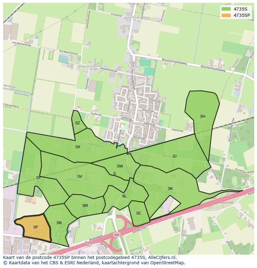 Afbeelding van het postcodegebied 4735 SP op de kaart.